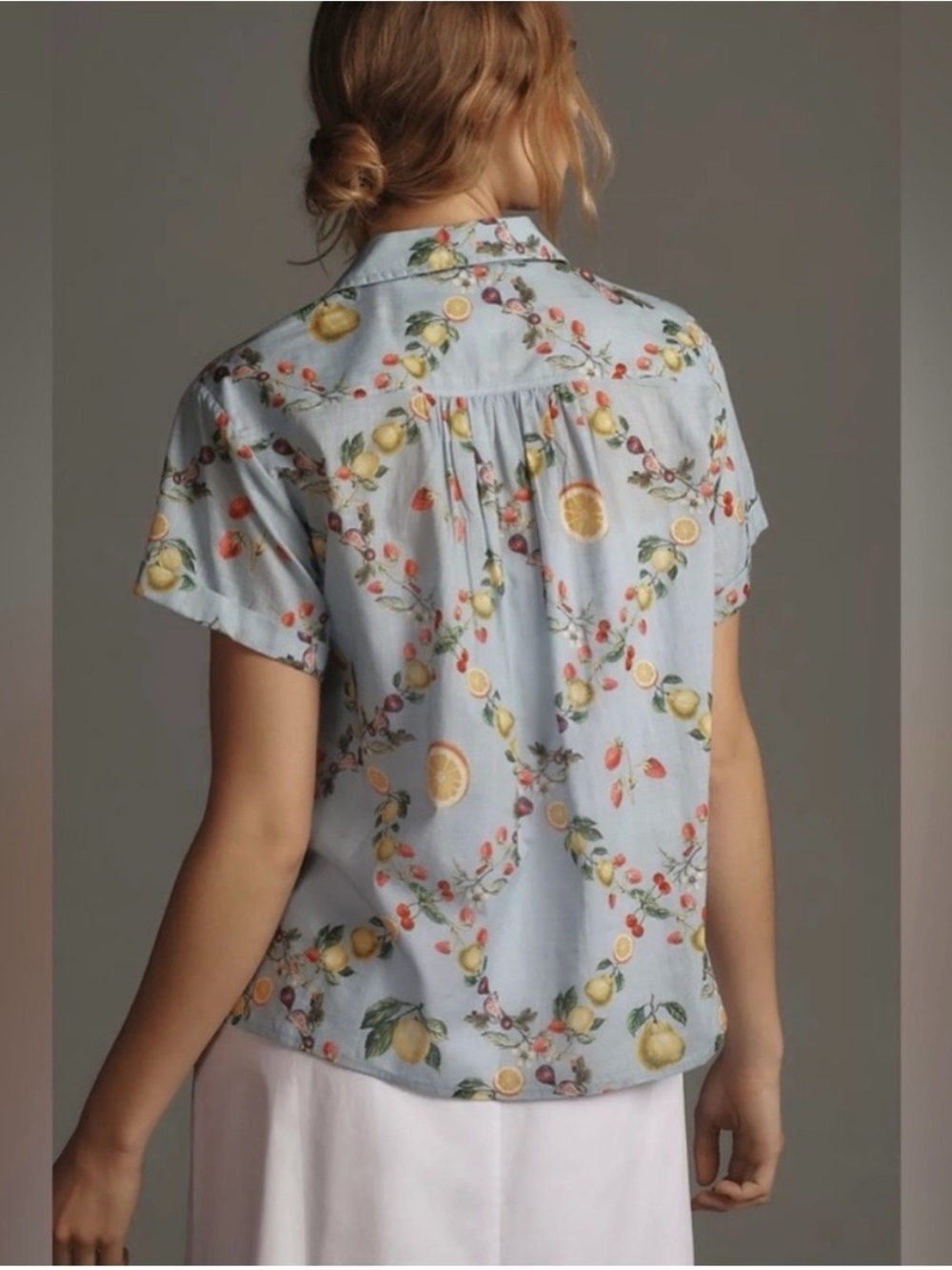 Maeve Anthropologie 100% cotton button up fruit print shirt top, size small - Picture 2 of 8